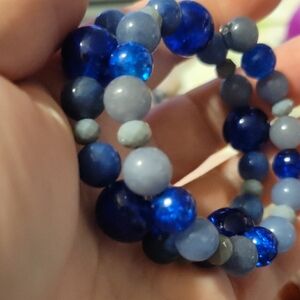 Handmade Blue Beaded Adjustable Bracelet Memory Wire Vintage